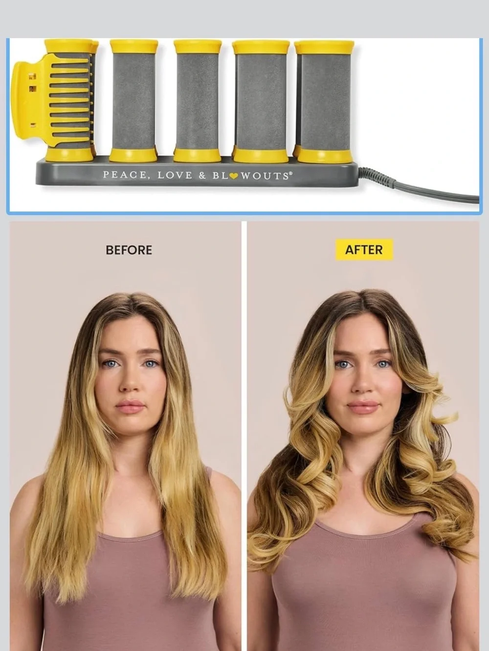 Drybar Gray and Yellow Heated Rollers Set with Yellow Clips